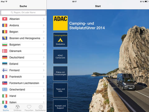 ADAC Campingplatz- und Stellplatzführer 2014 für iPad und iPhone im Angebot